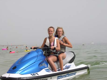 Joanna & Adrianna jet-skiing in Portugal, 2004